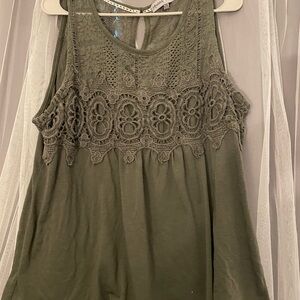 Absolutely Olive Green Lace Tank Top